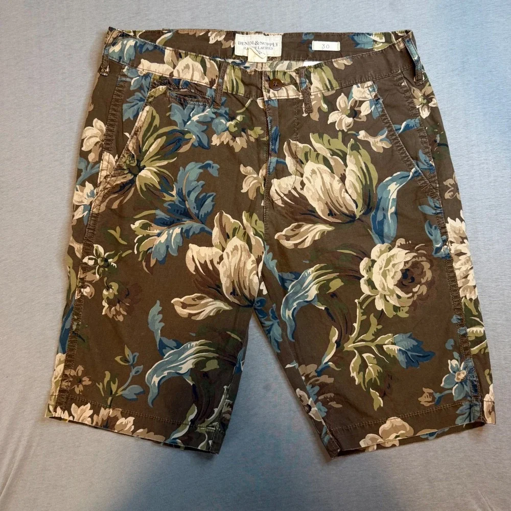 Denim & Supply Ralph Lauren Mens 30 Floral tropical Cotton Twill Chino Shorts